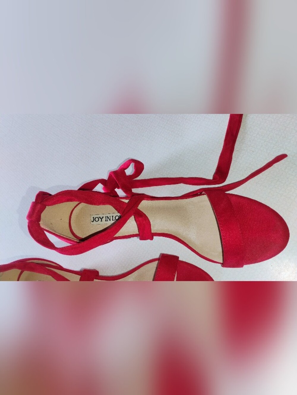 Red Tie-Ankle Block Heel Sandals - Picture 4 of 6